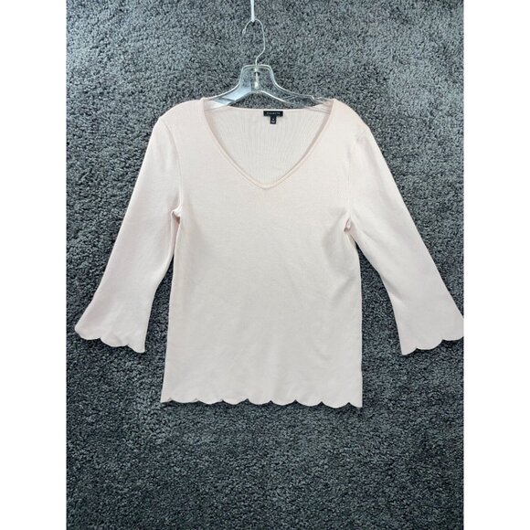 Talbots Sweaters - Talbots Sweater Women's Medium Light Pink Cotton V-Neck Ribbed Scalloped Hem